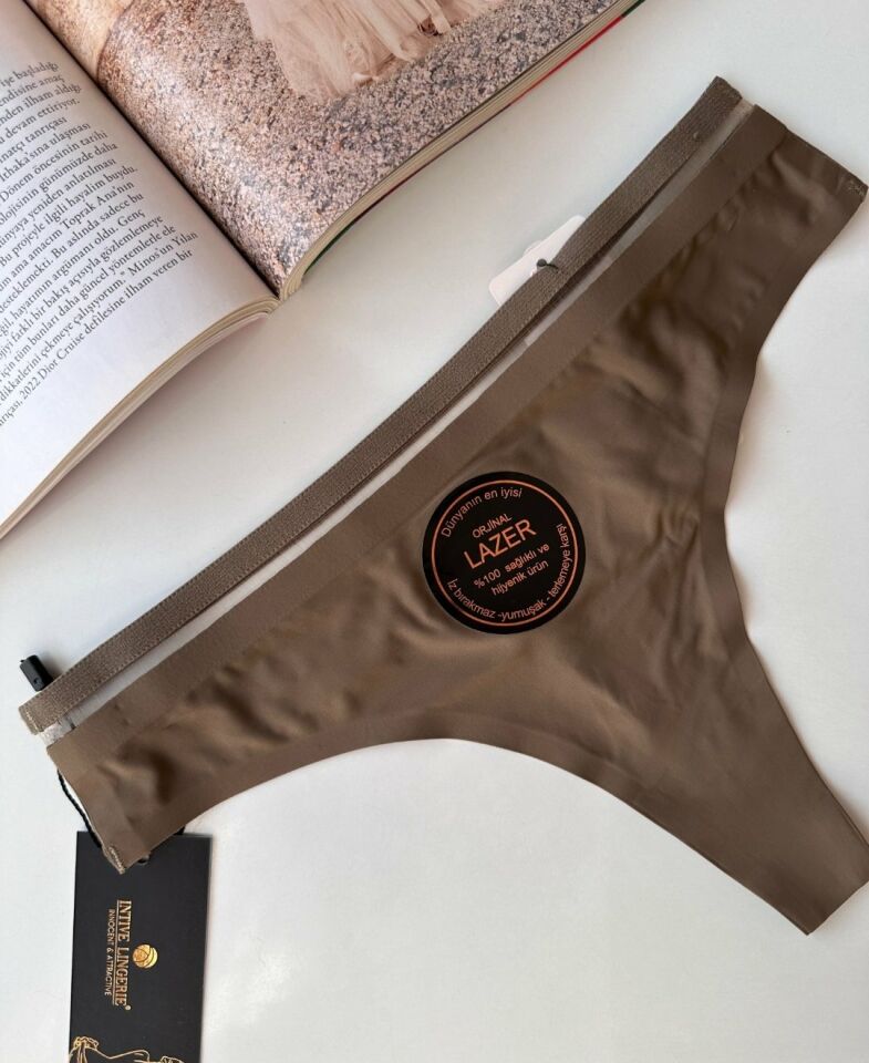 Orijinal Lazer Kesim Spandex Invisible Dikişsiz Transparan Detaylı Tanga- 2803 Haki Yeşil - M