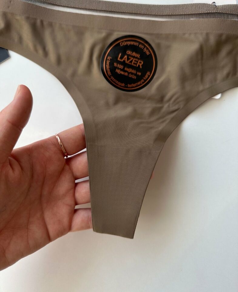 Orijinal Lazer Kesim Spandex Invisible Dikişsiz Transparan Detaylı Tanga- 2803 Haki Yeşil - M