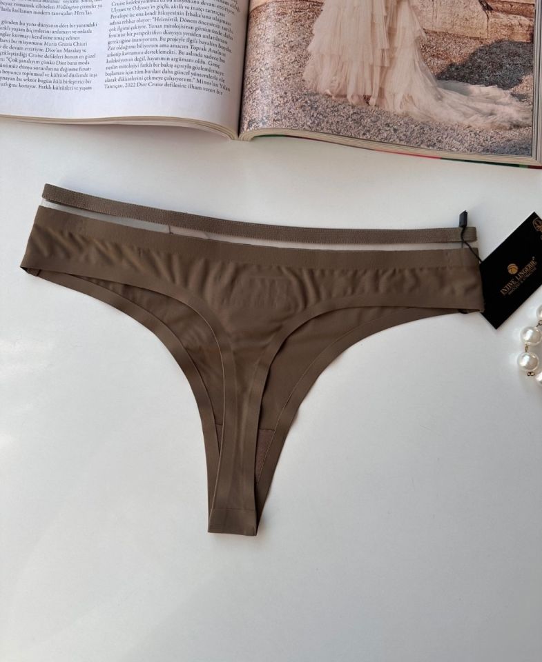 Orijinal Lazer Kesim Spandex Invisible Dikişsiz Transparan Detaylı Tanga- 2803 Haki Yeşil - M