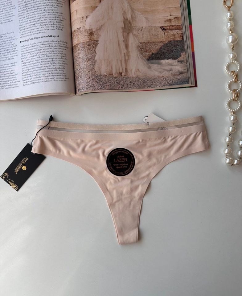 Orijinal Lazer Kesim Spandex Invisible Dikişsiz Transparan Detaylı Tanga- 2803 Pudra  - S