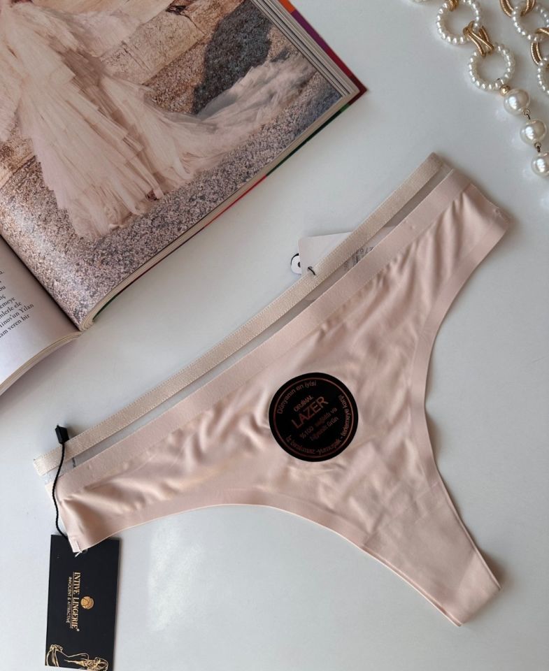 Orijinal Lazer Kesim Spandex Invisible Dikişsiz Transparan Detaylı Tanga- 2803 Pudra  - S
