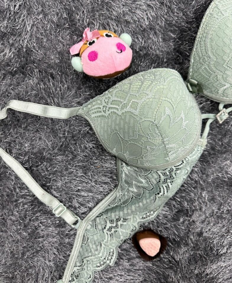 Push-up Dantelli Önü Taşlı Aksesuar Detaylı Günlük/Fantezi Sütyen Su Yeşili - 85B