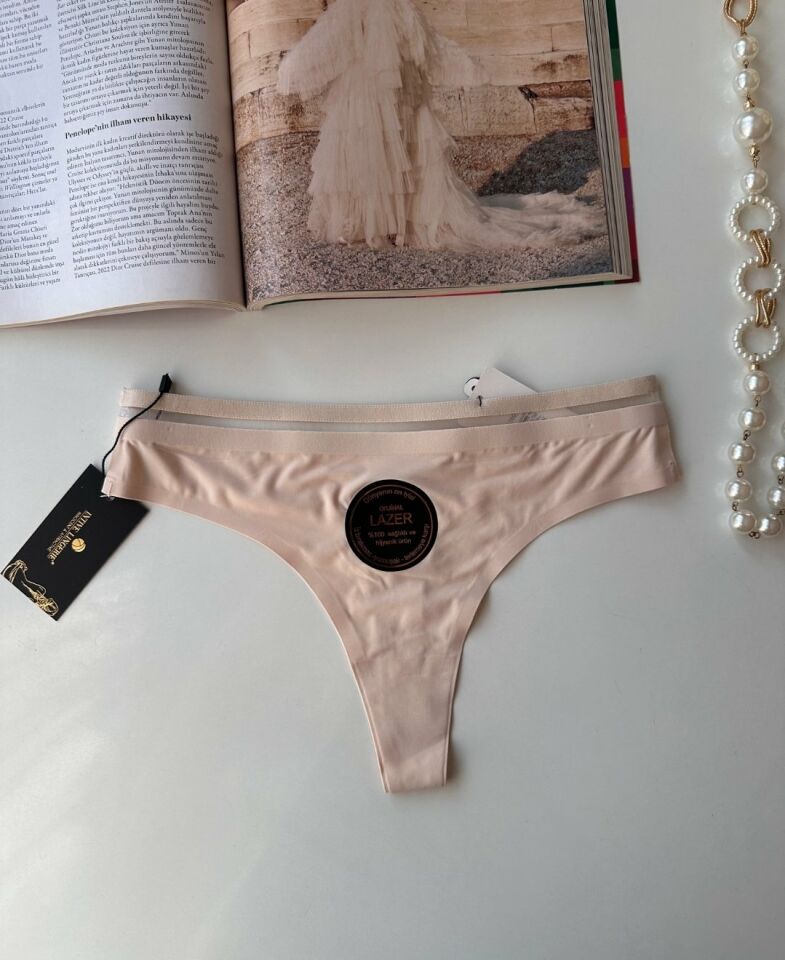 Orijinal Lazer Kesim Spandex Invisible Dikişsiz Transparan Detaylı Tanga- 2803 Pudra  - M
