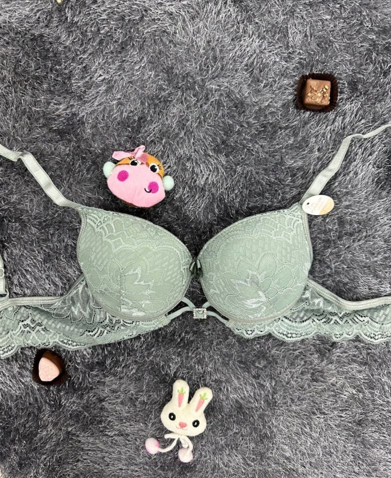 Push-up Dantelli Önü Taşlı Aksesuar Detaylı Günlük/Fantezi Sütyen Su Yeşili - 90B