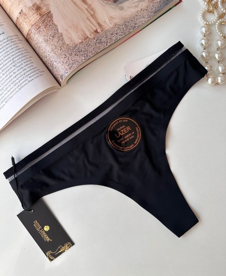 Orijinal Lazer Kesim Spandex Invisible Dikişsiz Transparan Detaylı Tanga- 2803 Siyah - S