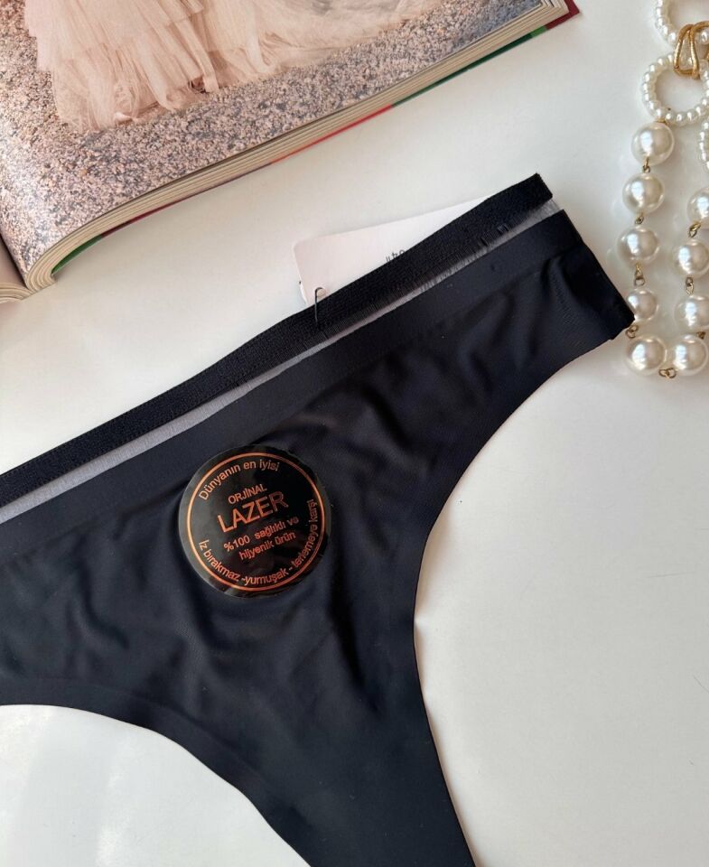 Orijinal Lazer Kesim Spandex Invisible Dikişsiz Transparan Detaylı Tanga- 2803 Siyah - L
