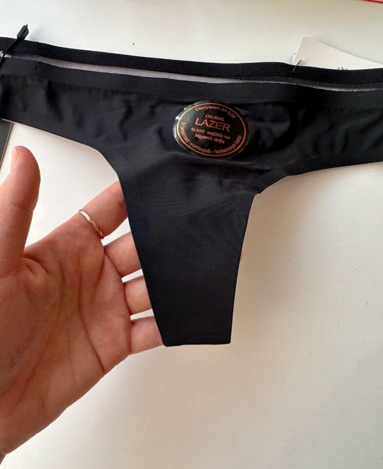 Orijinal Lazer Kesim Spandex Invisible Dikişsiz Transparan Detaylı Tanga- 2803 Siyah - L