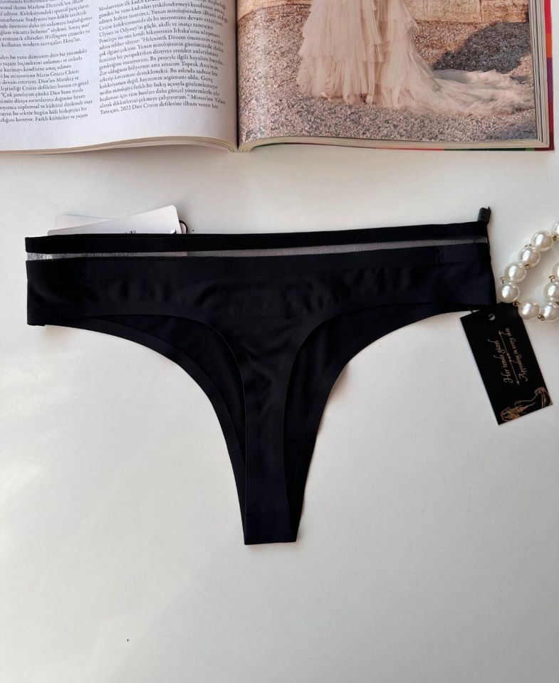 Orijinal Lazer Kesim Spandex Invisible Dikişsiz Transparan Detaylı Tanga- 2803 Siyah - L