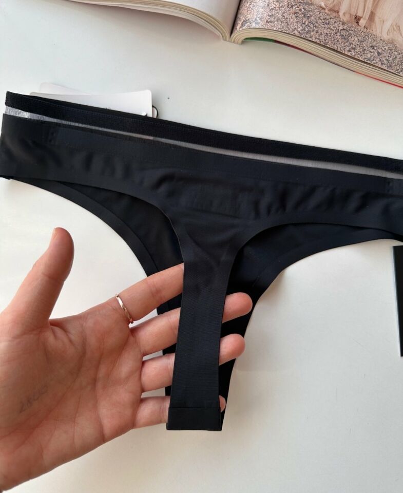 Orijinal Lazer Kesim Spandex Invisible Dikişsiz Transparan Detaylı Tanga- 2803 Siyah - L