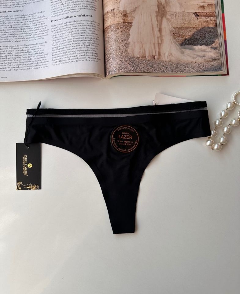 Orijinal Lazer Kesim Spandex Invisible Dikişsiz Transparan Detaylı Tanga- 2803 Siyah - M
