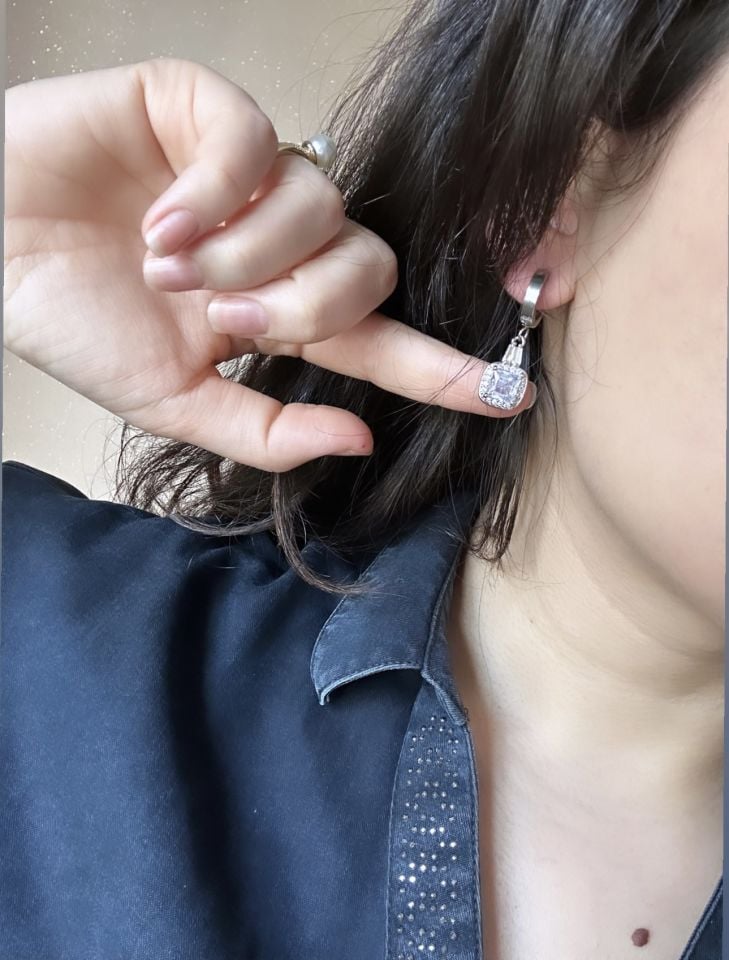 Kadın Swarovski Baget Taşlı Çelik Küpe (Gold ve Gümüş) Gold