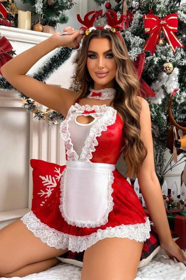 YNT Şık Yılbaşı Kostüm 17011 KIRMIZI-BEYAZ - S/M