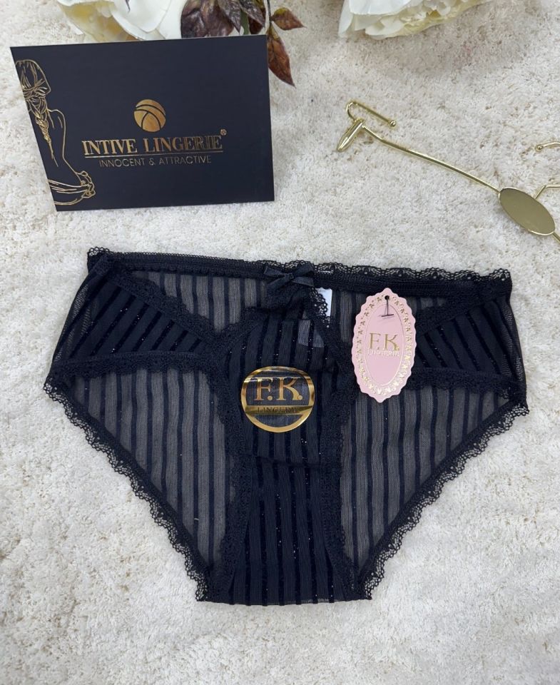 Fk Lingerie Simli Arkası Transparan Tül Önü Dantelli Önü Cut-Out Külot Siyah - S/M