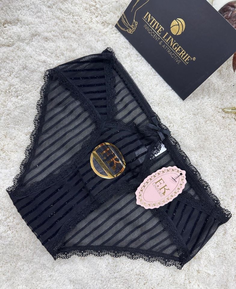Fk Lingerie Simli Arkası Transparan Tül Önü Dantelli Önü Cut-Out Külot Siyah - S/M
