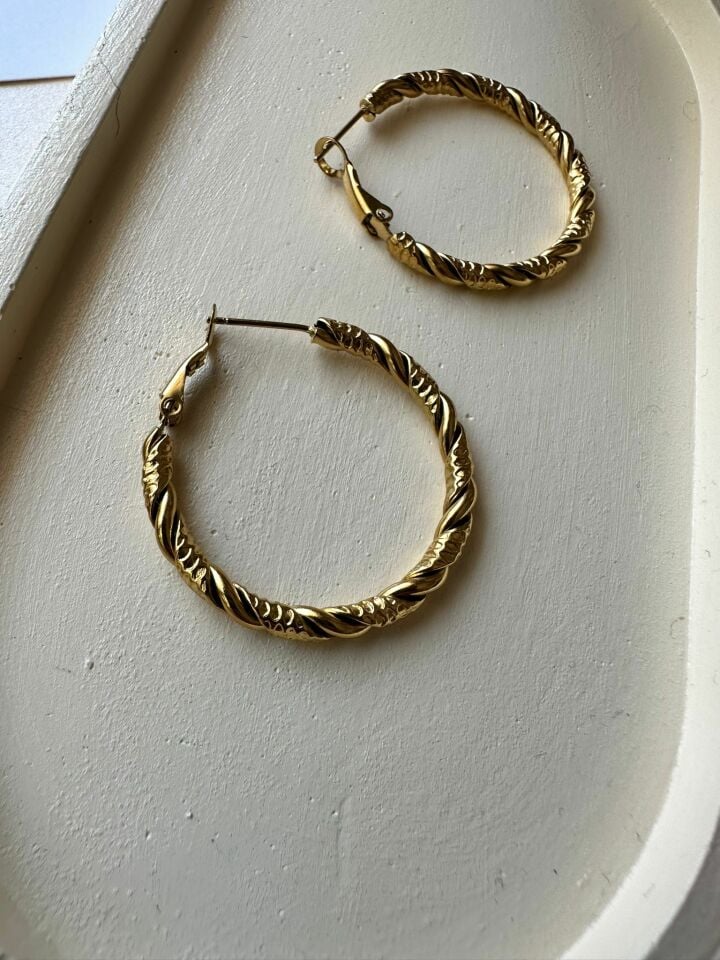 Kadın Çelik 3 cm Burgu Çelik Halka Küpe