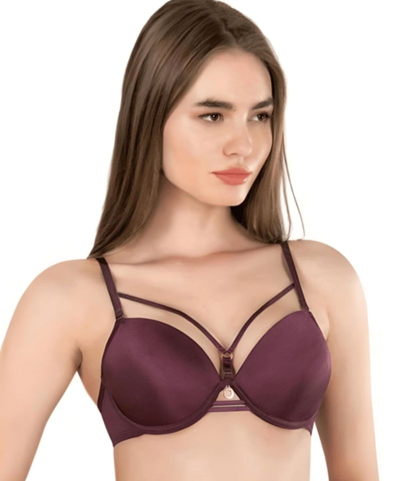 Le Jardin Monica Göğsü Şeritli Mikro Push-up Arkası İp Detaylı Sütyen - 7008 Bordo - 80B