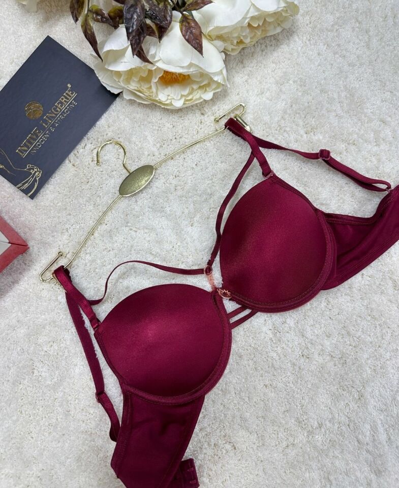 Le Jardin Monica Göğsü Şeritli Mikro Push-up Arkası İp Detaylı Sütyen - 7008 Bordo - 80B