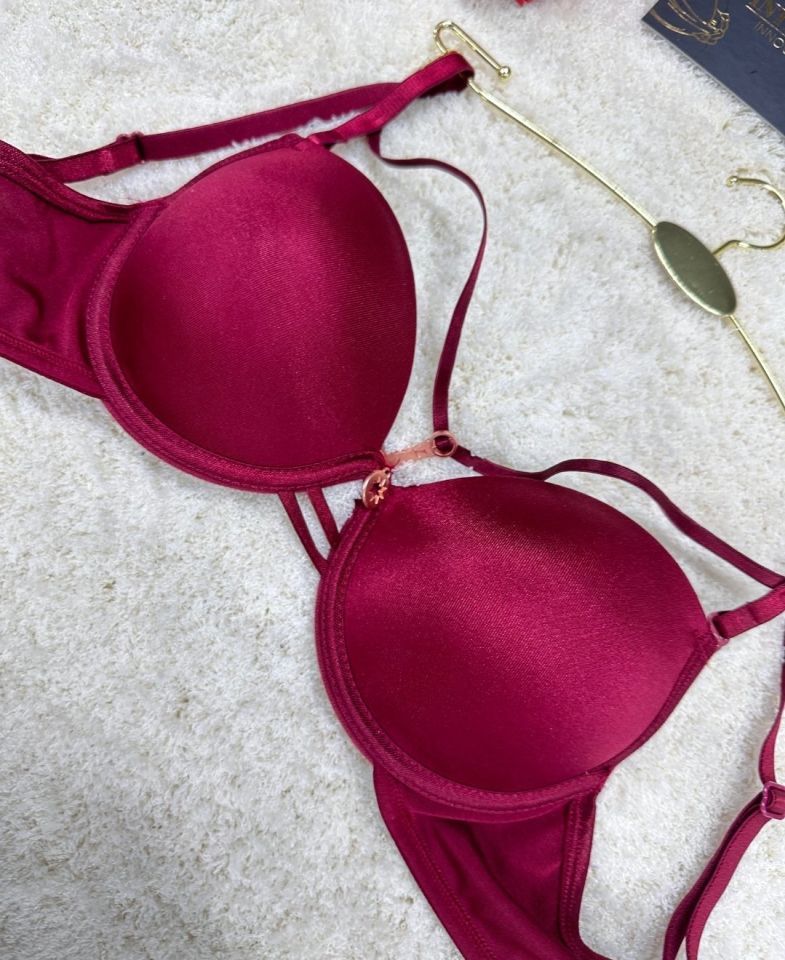 Le Jardin Monica Göğsü Şeritli Mikro Push-up Arkası İp Detaylı Sütyen - 7008 Bordo - 80B
