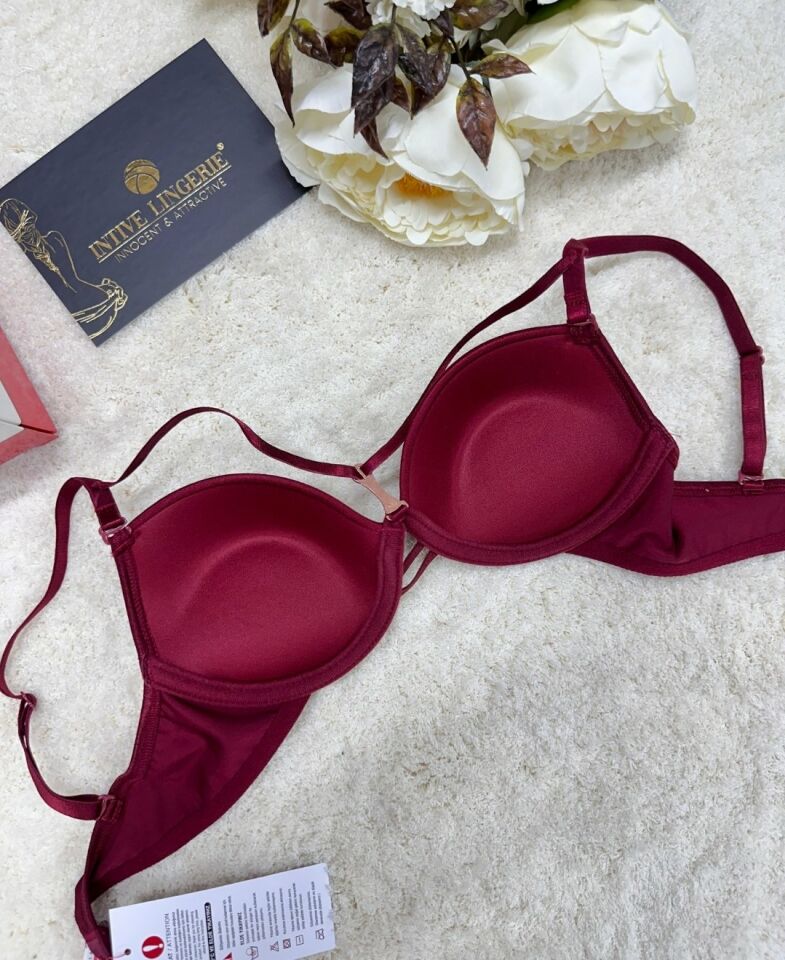 Le Jardin Monica Göğsü Şeritli Mikro Push-up Arkası İp Detaylı Sütyen - 7008 Bordo - 80B