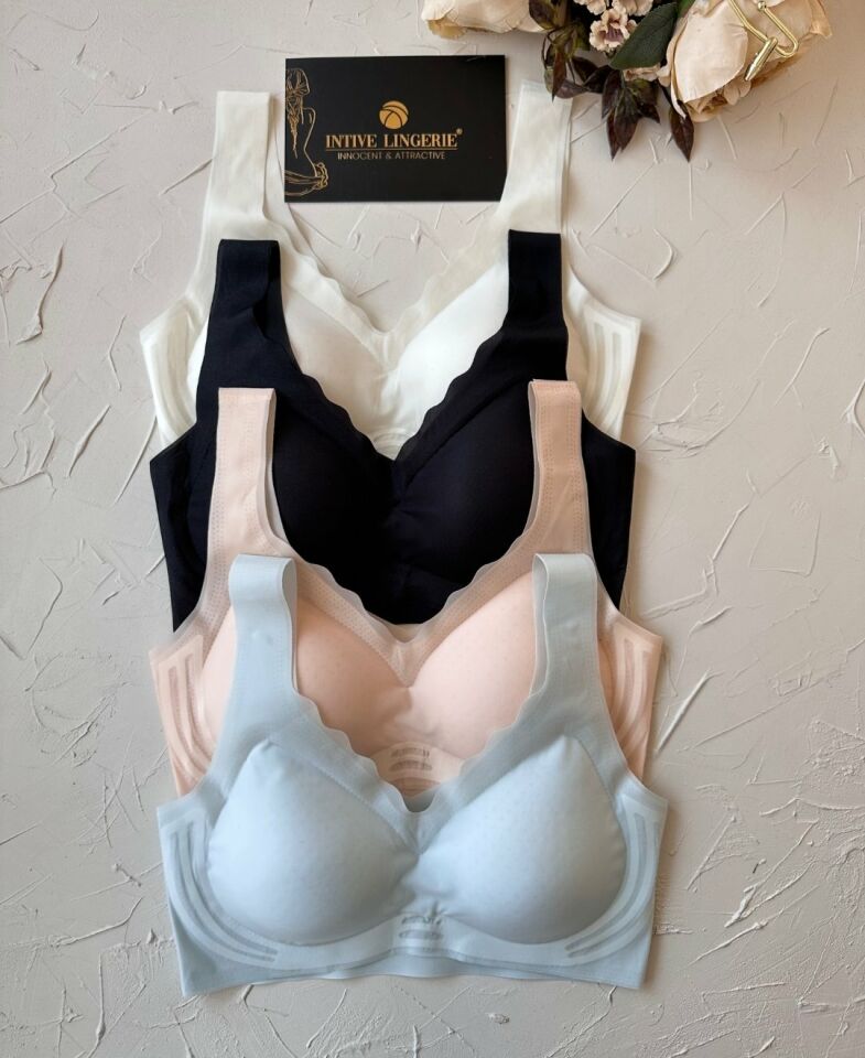Ellie Dikişsiz İce-Silk (Buz İpek) Görünmez Ultra Hafif Padli Nefes Alabilir İthal Bralet/Sütyen Mavi - XL