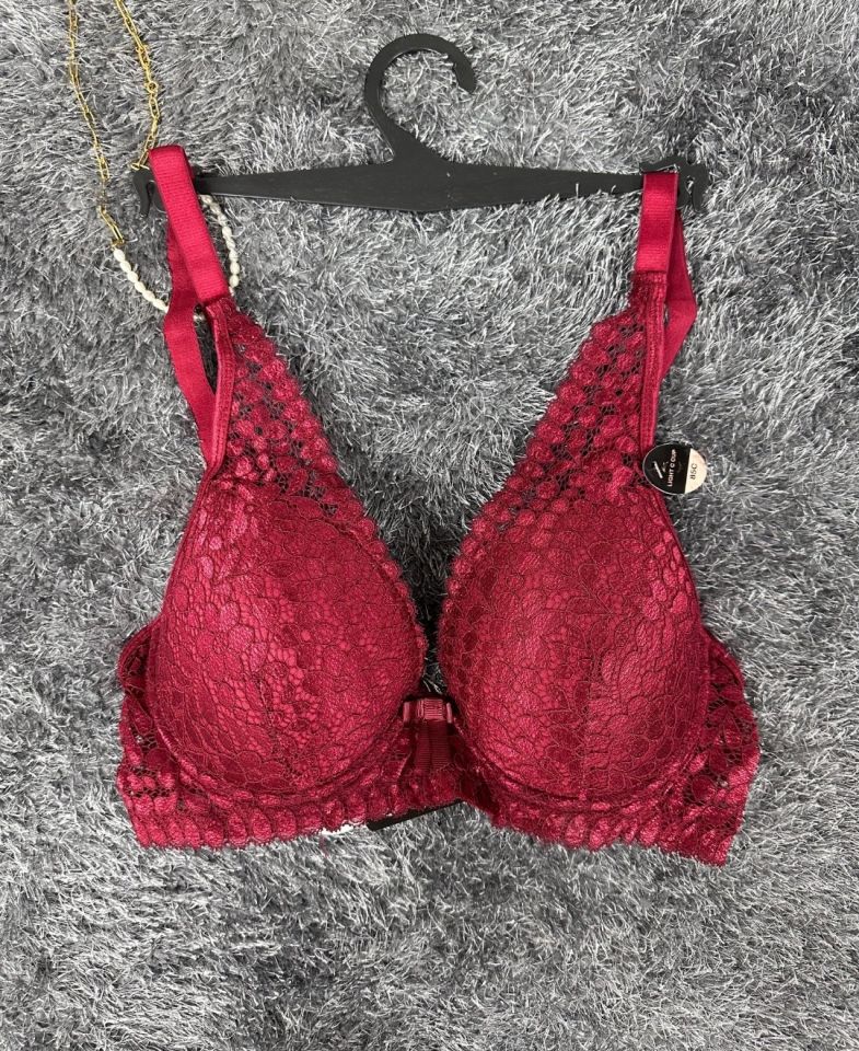 Dantelli Balenli Yumuşak Padli C Cup Hafif Günlük Sütyen -6010 Bordo - 105C