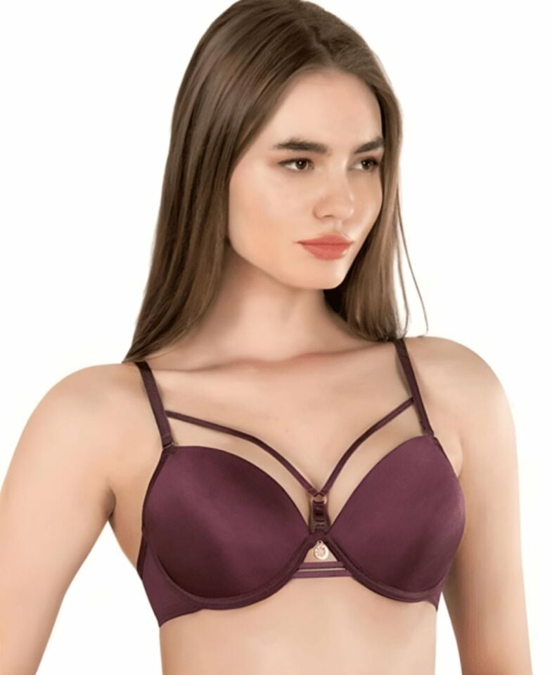 Le Jardin Monica Göğsü Şeritli Mikro Push-up Arkası İp Detaylı Sütyen - 7008 Bordo - 90B