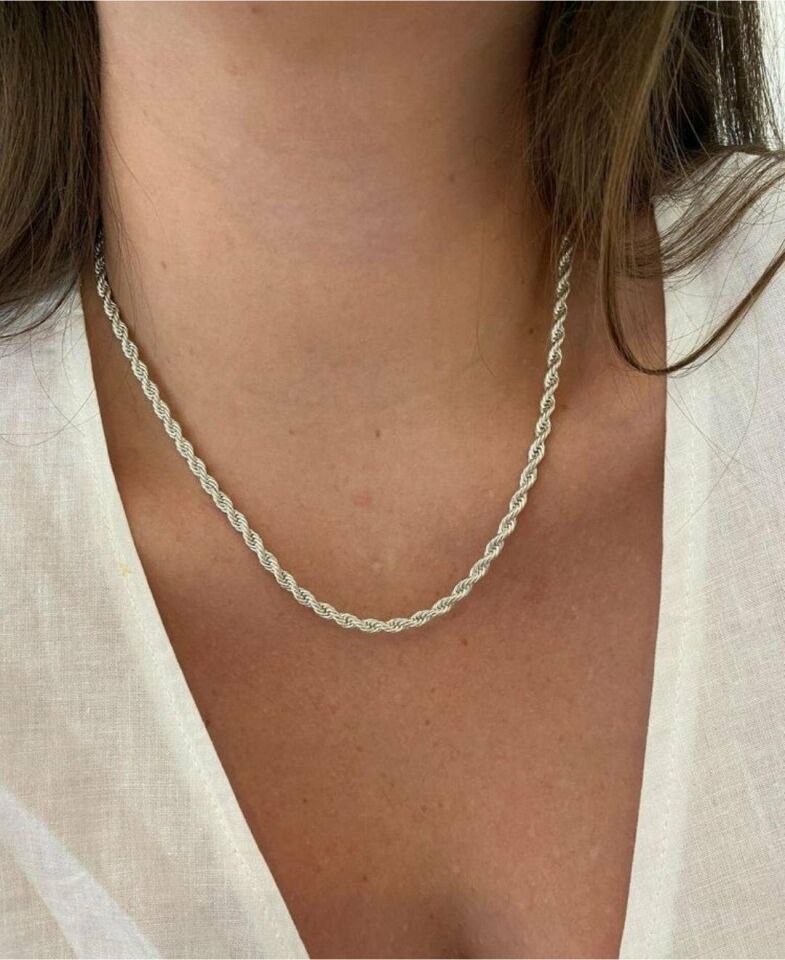 Muray 3mm Burgu Çelik Gold-Gümüş Unisex Kolye (Kararma-Solma Yapmaz) Gümüş