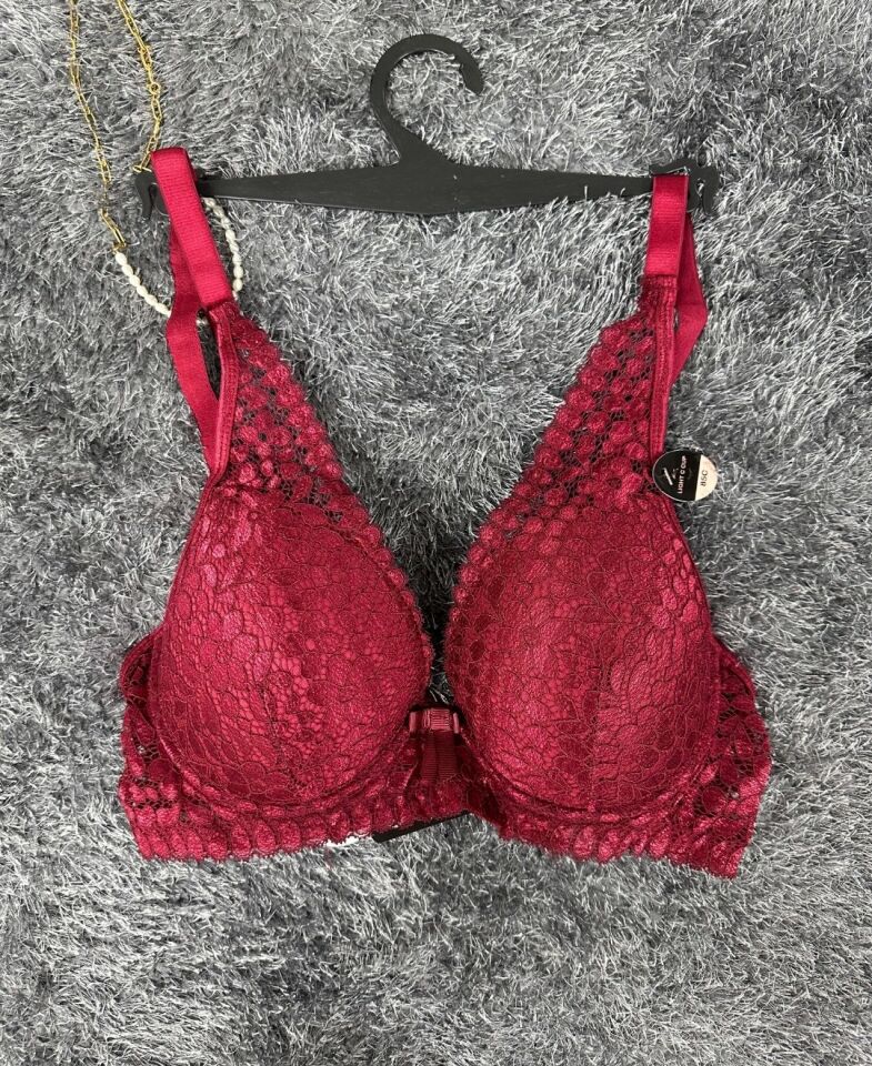 Dantelli Balenli Yumuşak Padli C Cup Hafif Günlük Sütyen -6010 Bordo - 100C