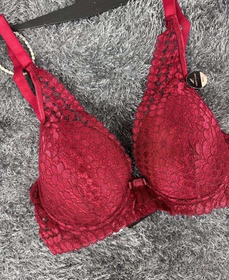 Dantelli Balenli Yumuşak Padli C Cup Hafif Günlük Sütyen -6010 Bordo - 100C