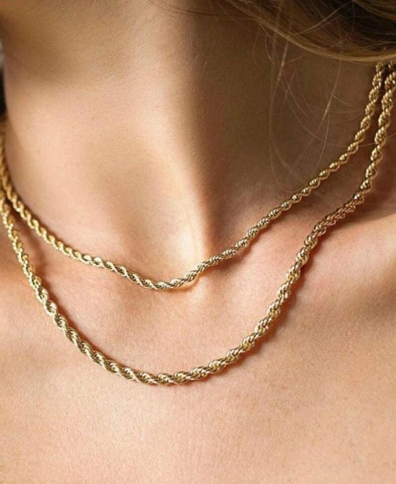 Muray 3mm Burgu Çelik Gold-Gümüş Unisex Kolye (Kararma-Solma Yapmaz) Gold