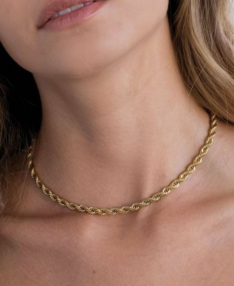 Muray 3mm Burgu Çelik Gold-Gümüş Unisex Kolye (Kararma-Solma Yapmaz) Gold