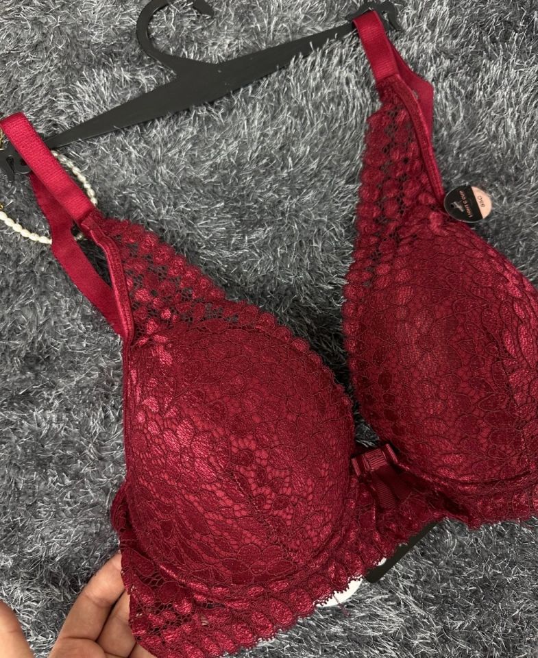 Dantelli Balenli Yumuşak Padli C Cup Hafif Günlük Sütyen -6010 Bordo - 90C