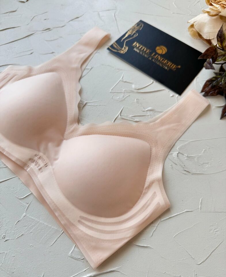 Ellie Dikişsiz İce-Silk (Buz İpek) Görünmez Ultra Hafif Padli Nefes Alabilir İthal Bralet/Sütyen Pudra  - L