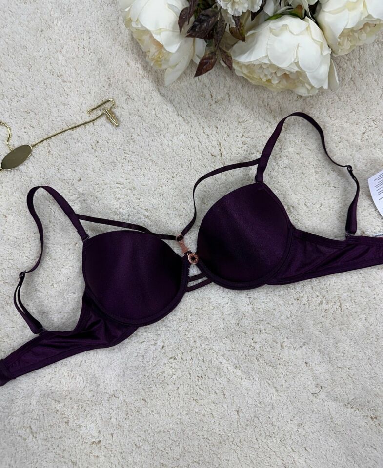 Le Jardin Monica Göğsü Şeritli Mikro Push-up Arkası İp Detaylı Sütyen - 7008 Mürdüm - 85B