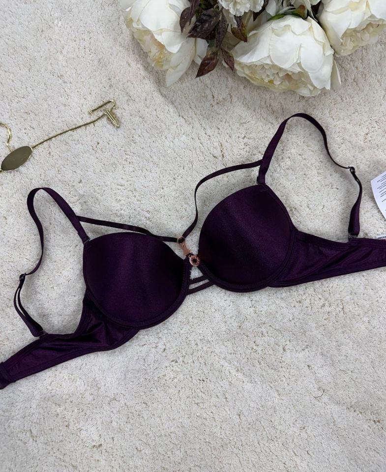 Le Jardin Monica Göğsü Şeritli Mikro Push-up Arkası İp Detaylı Sütyen - 7008 Mürdüm - 90B