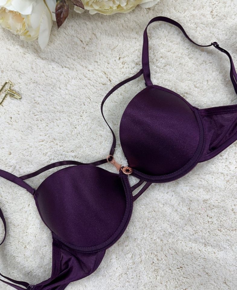 Le Jardin Monica Göğsü Şeritli Mikro Push-up Arkası İp Detaylı Sütyen - 7008 Mürdüm - 90B