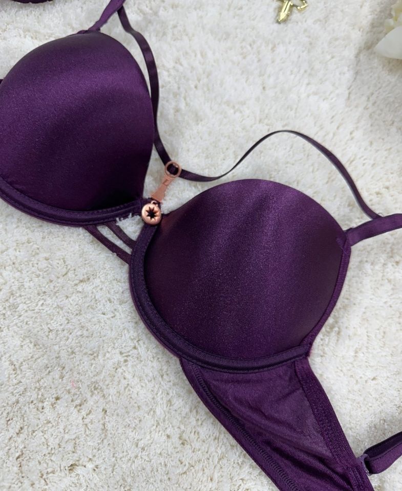 Le Jardin Monica Göğsü Şeritli Mikro Push-up Arkası İp Detaylı Sütyen - 7008 Mürdüm - 90B