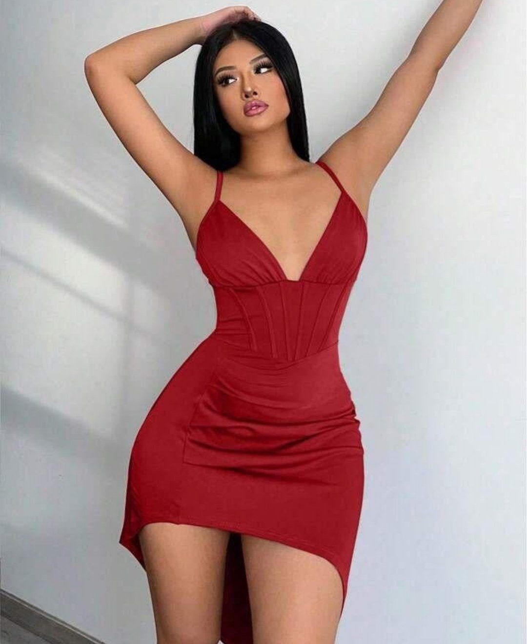 Beleng Beli Korse Görünümlü V Yaka Klasik Modern Feminen Gecelik/Babydoll-7080/7081 Bordo - S/M