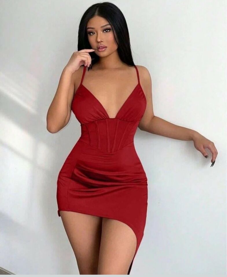 Beleng Beli Korse Görünümlü V Yaka Klasik Modern Feminen Gecelik/Babydoll-7080/7081 Bordo - M/L