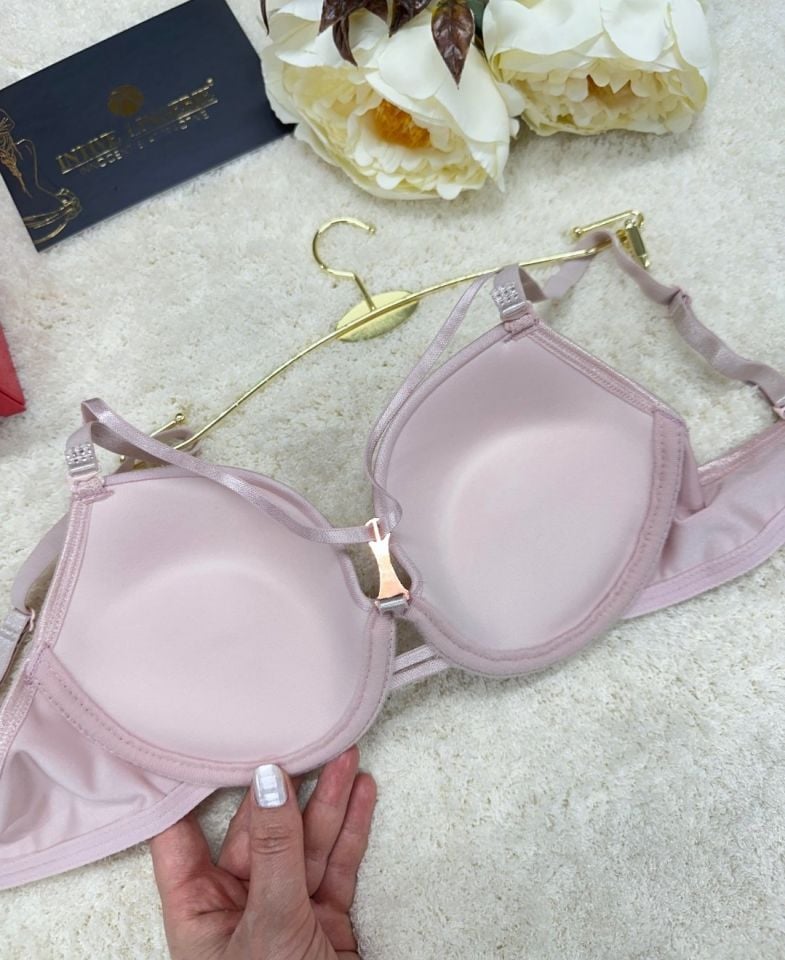 Le Jardin Monica Göğsü Şeritli Mikro Push-up Arkası İp Detaylı Sütyen - 7008 Pudra  - 90B