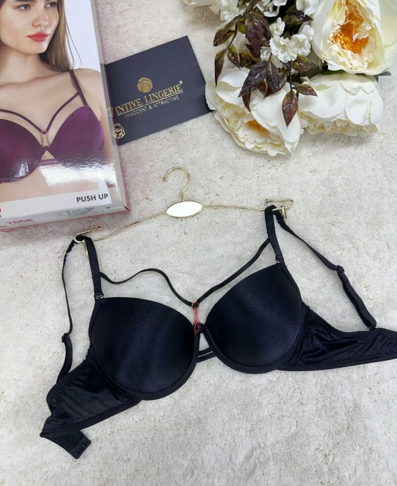 Le Jardin Monica Göğsü Şeritli Mikro Push-up Arkası İp Detaylı Sütyen - 7008 Siyah - 75B