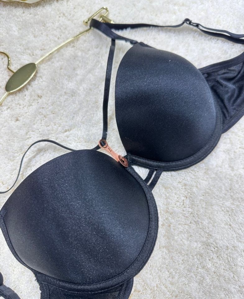 Le Jardin Monica Göğsü Şeritli Mikro Push-up Arkası İp Detaylı Sütyen - 7008 Siyah - 80B