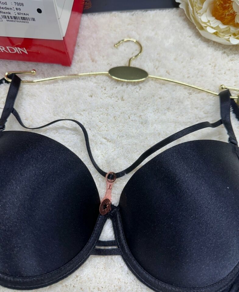 Le Jardin Monica Göğsü Şeritli Mikro Push-up Arkası İp Detaylı Sütyen - 7008 Siyah - 80B