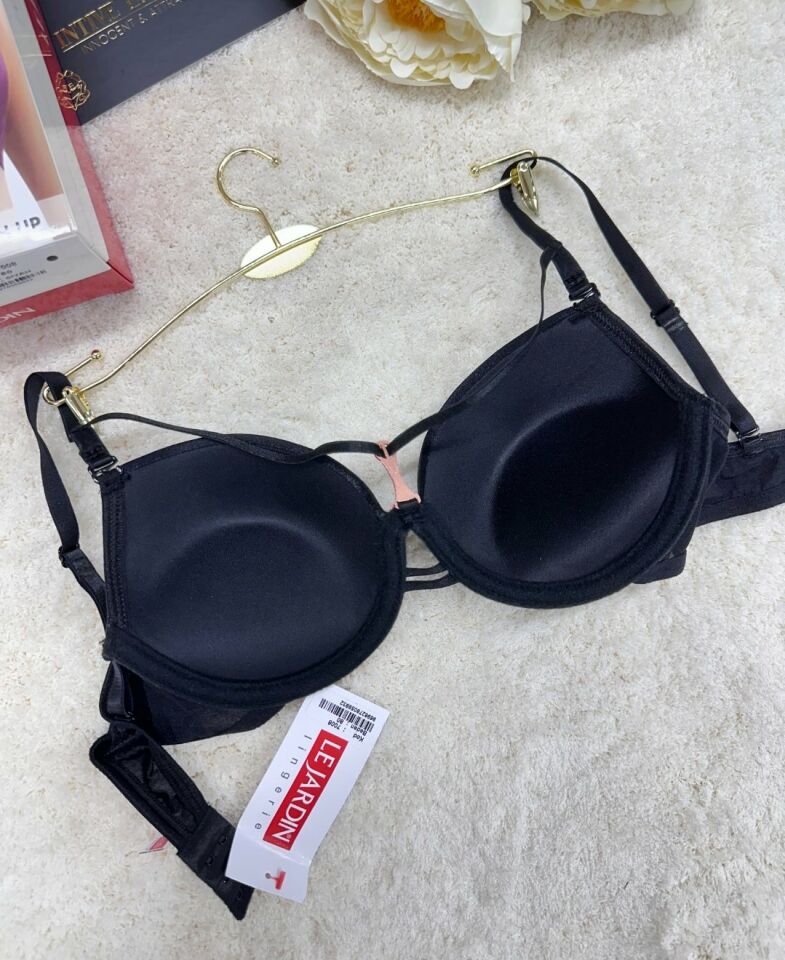Le Jardin Monica Göğsü Şeritli Mikro Push-up Arkası İp Detaylı Sütyen - 7008 Siyah - 80B