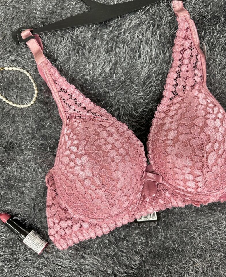 Dantelli Balenli Yumuşak Padli C Cup Hafif Günlük Sütyen -6010 Pembe - 90C