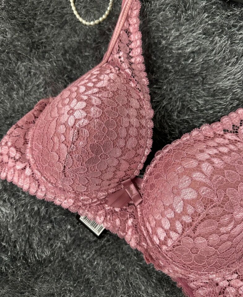 Dantelli Balenli Yumuşak Padli C Cup Hafif Günlük Sütyen -6010 Pembe - 85C