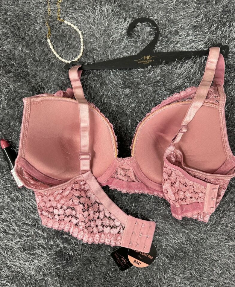 Dantelli Balenli Yumuşak Padli C Cup Hafif Günlük Sütyen -6010 Pembe - 85C