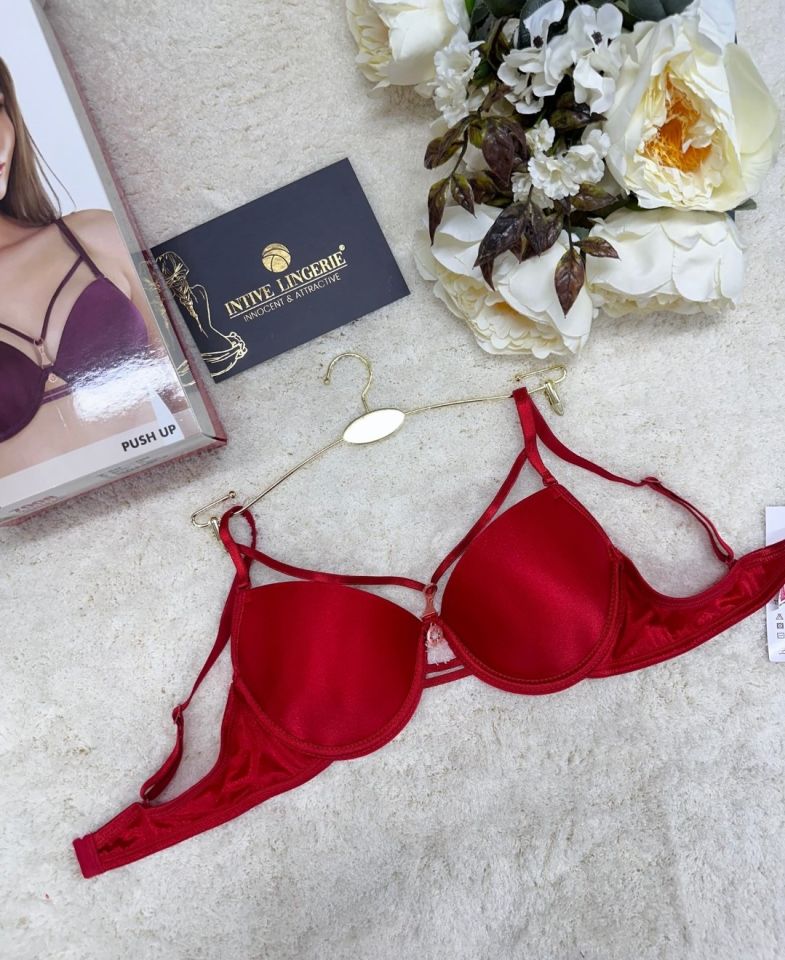 Le Jardin Monica Göğsü Şeritli Mikro Push-up Arkası İp Detaylı Sütyen - 7008 Kırmızı - 80B