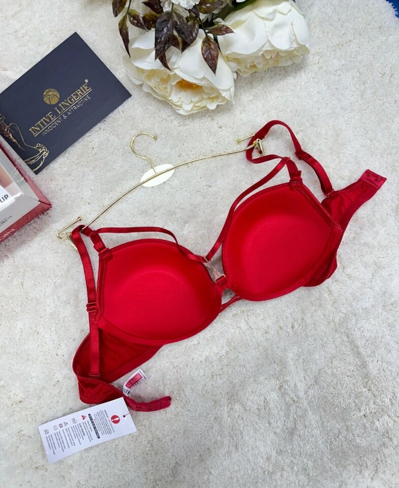 Le Jardin Monica Göğsü Şeritli Mikro Push-up Arkası İp Detaylı Sütyen - 7008 Kırmızı - 90B