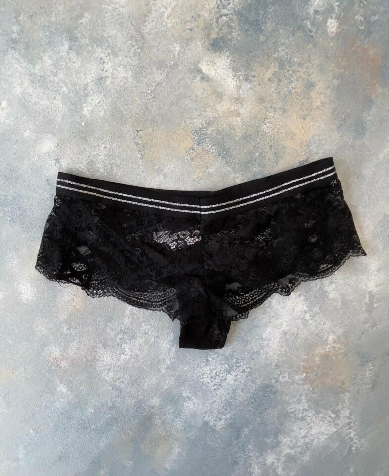 Lucia Kadın Dantel Detaylı Transparan Seksi Tanga Siyah - S/M